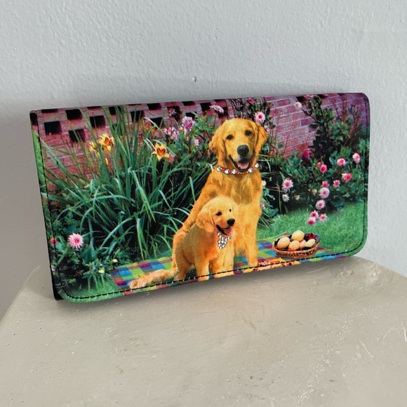 Golden Retriever Mom and Puppy Dog Wallet w Rhinestones Collars NWOT Trifold - Picture 1 of 7